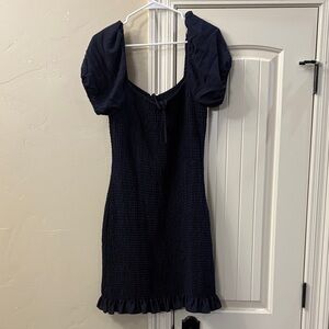 Women’s Navy Puff-Sleeve Smocked Mini Dress